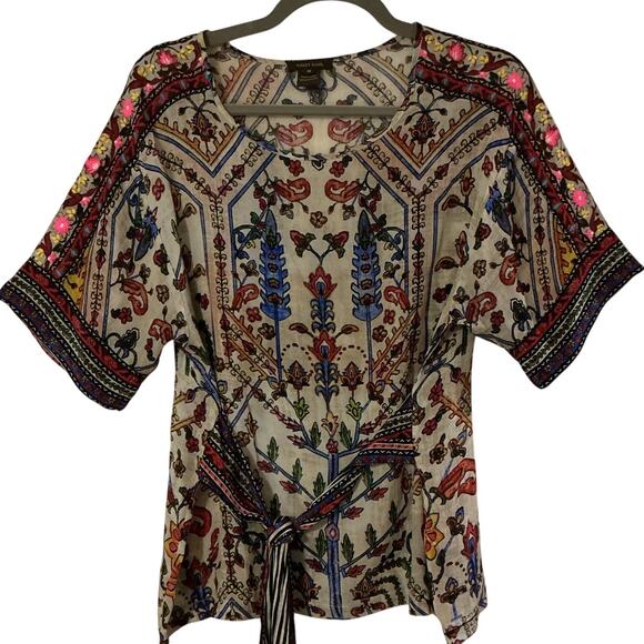 Vineet Bahl for Anthropologie Embroidered Floral Boho Front Tie Top M - Picture 5 of 12